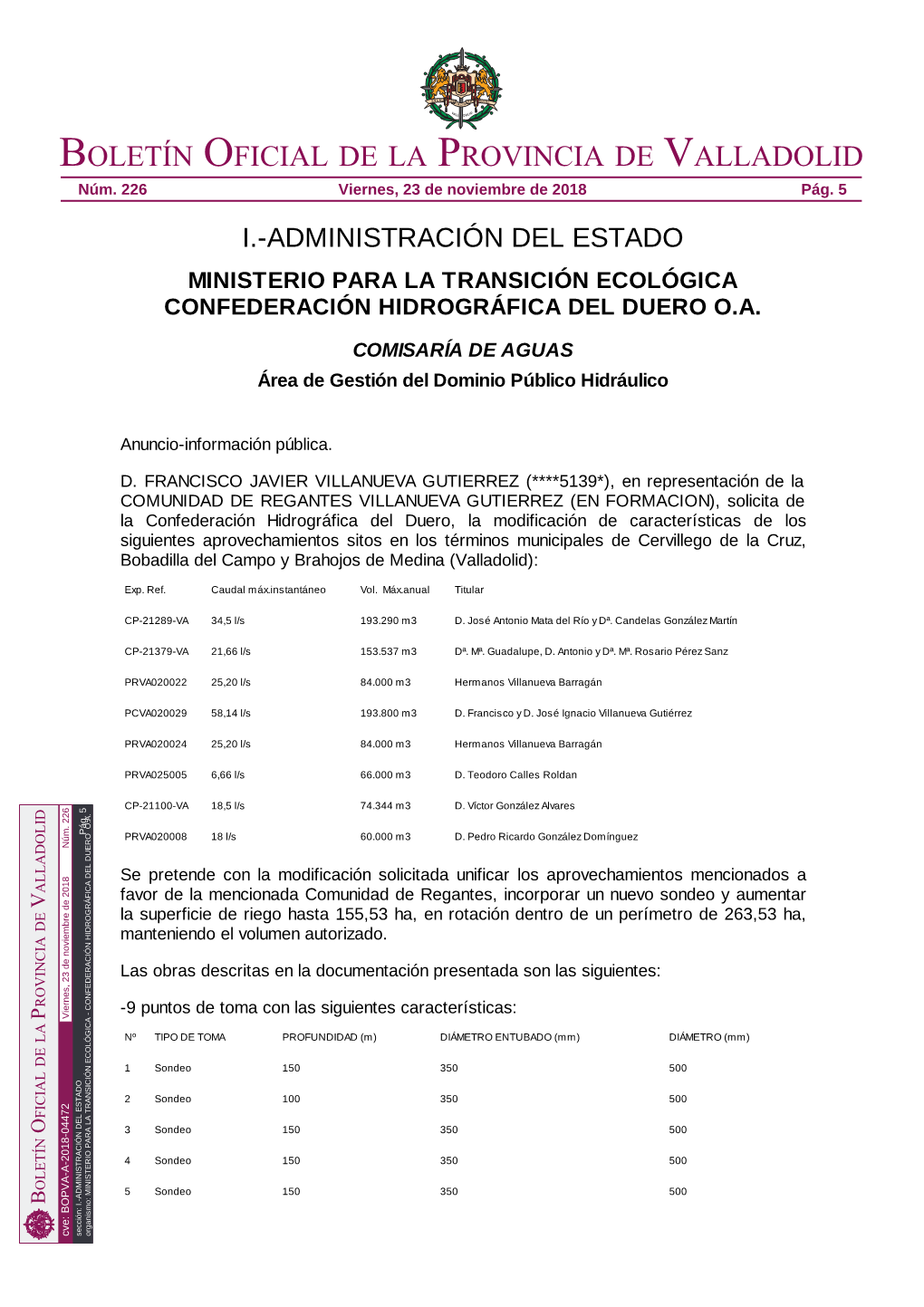 Boletín Oficial De La Provincia De Valladolid Núm