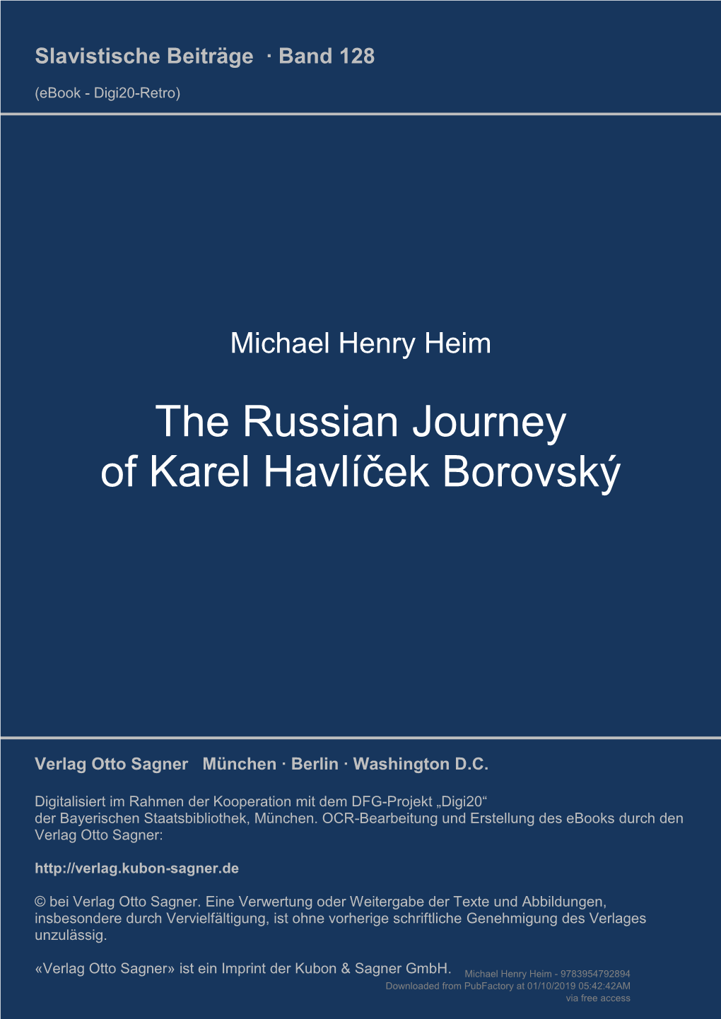 The Russian Journey of Karel Havlíček Borovský