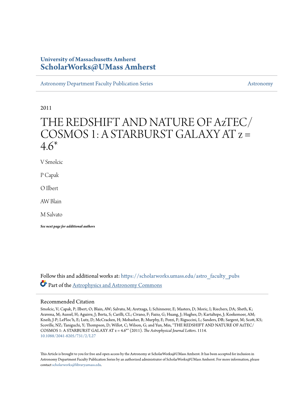 THE REDSHIFT and NATURE of Aztec/COSMOS 1