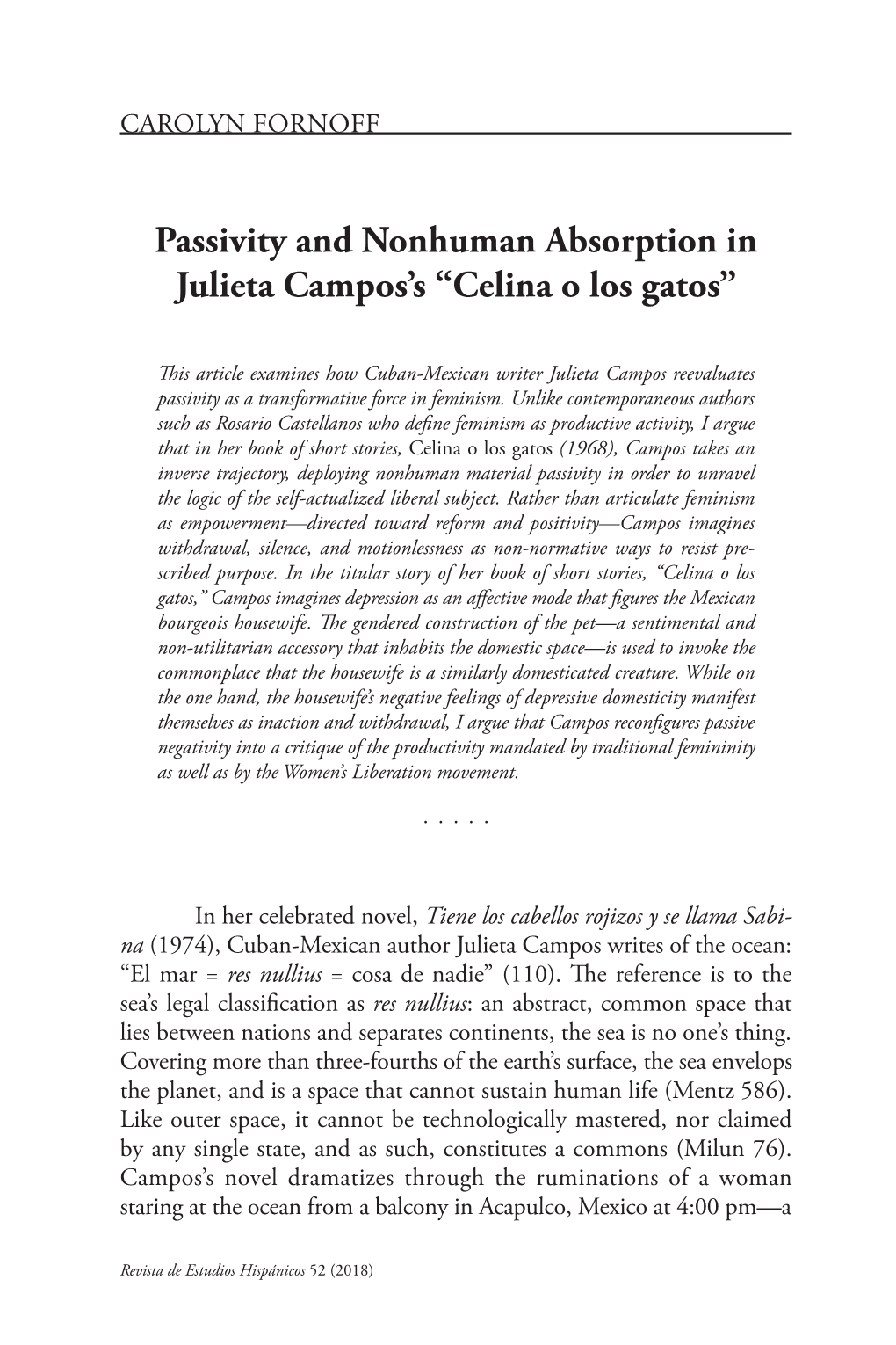 Passivity and Nonhuman Absorption in Julieta Campos's