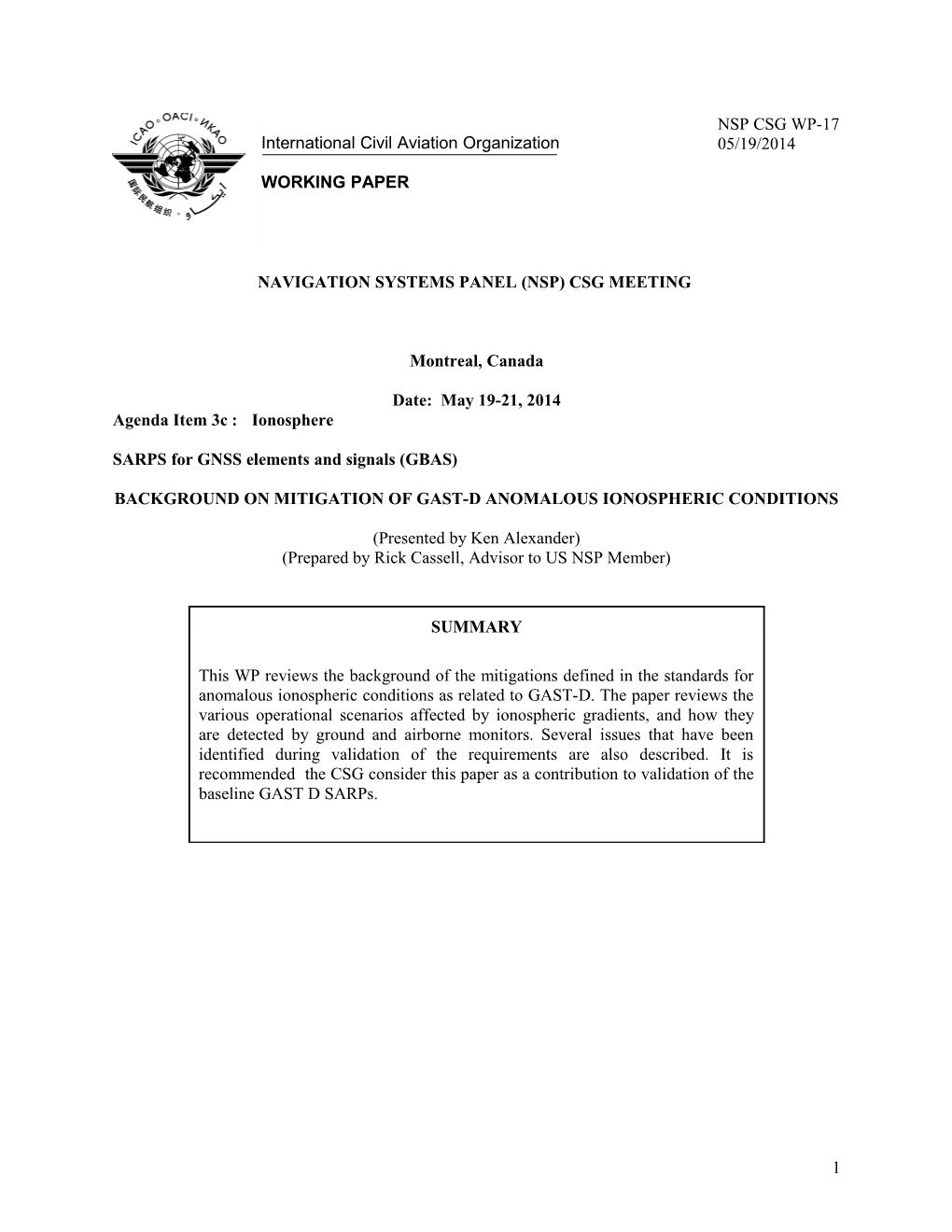 Navigation Systems Panel (Nsp) Csg Meeting