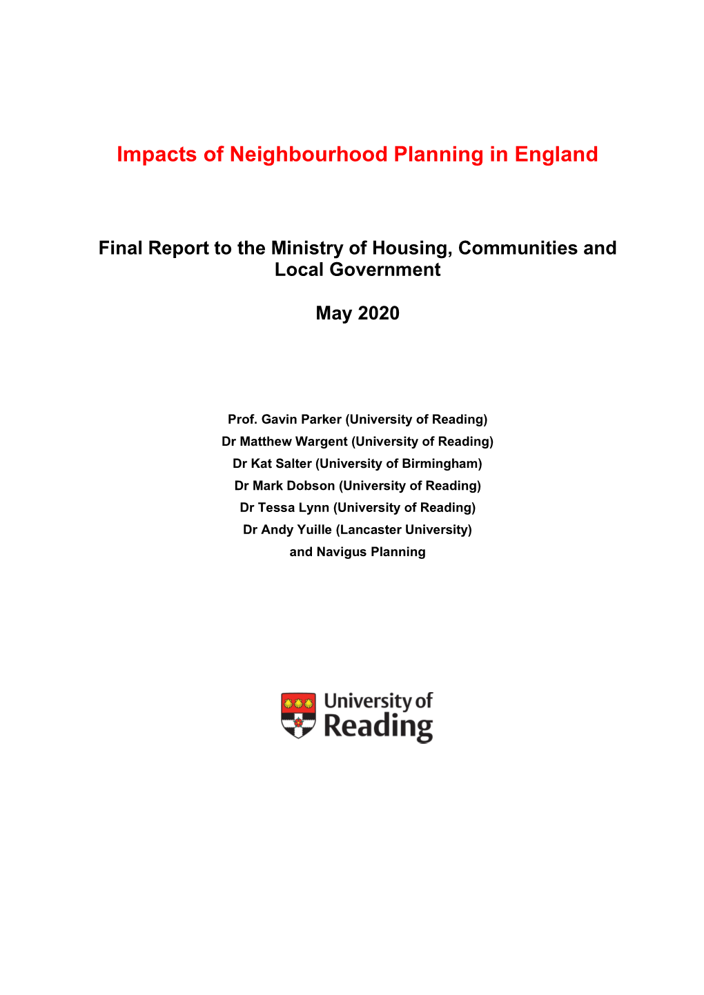 Impacts of Neighbourhood Planning in England