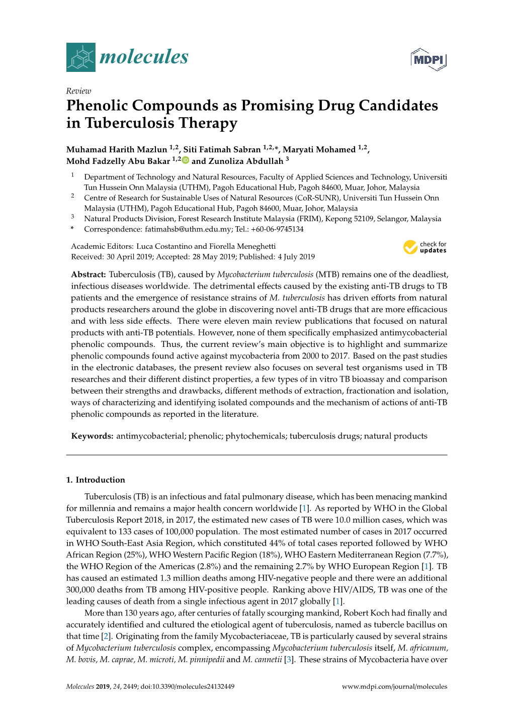 Phenolic Compounds As Promising Drug Candidates in Tuberculosis Therapy