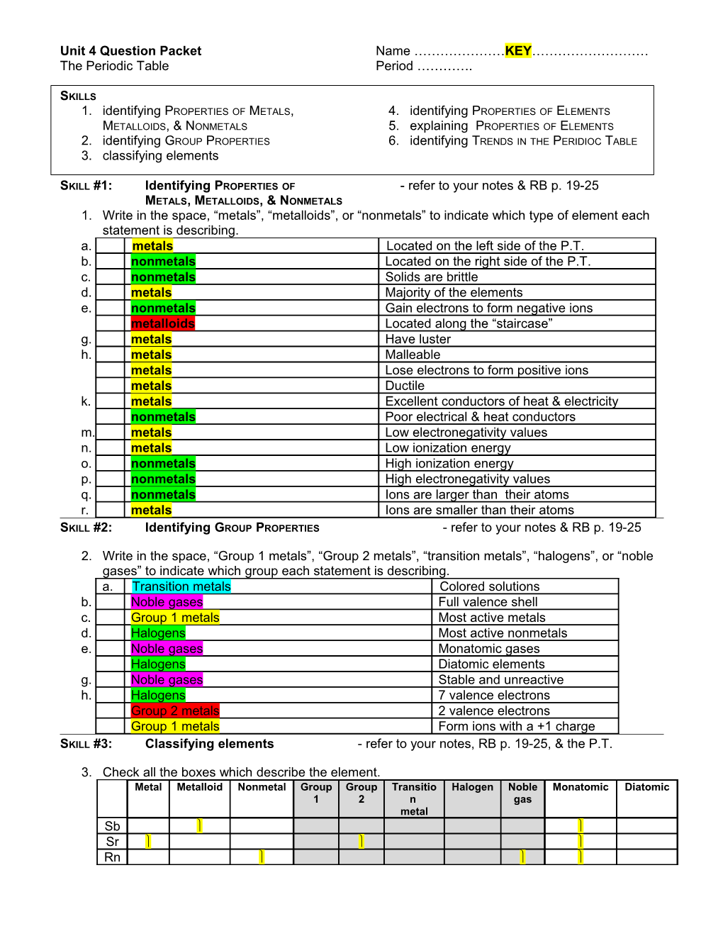 Unit 4 Question Packet Name KEY