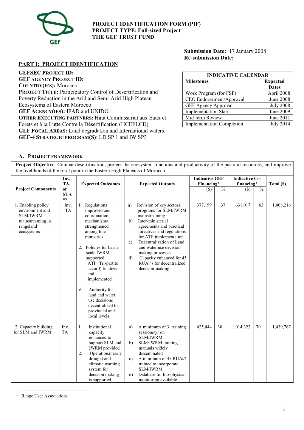 Project Identification Gefsec Project Id