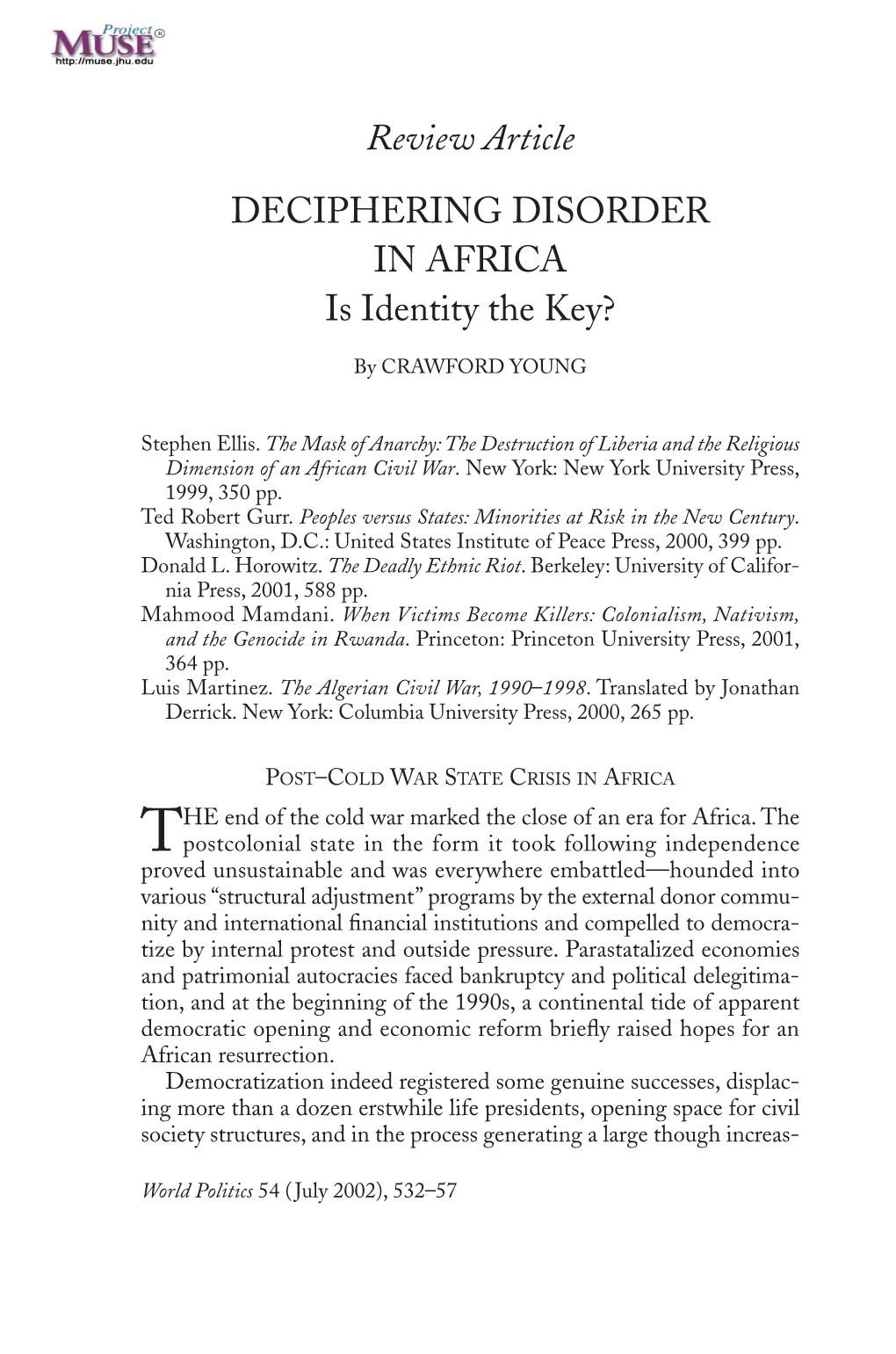 Review Article DECIPHERING DISORDER in AFRICA Is Identity the Key?