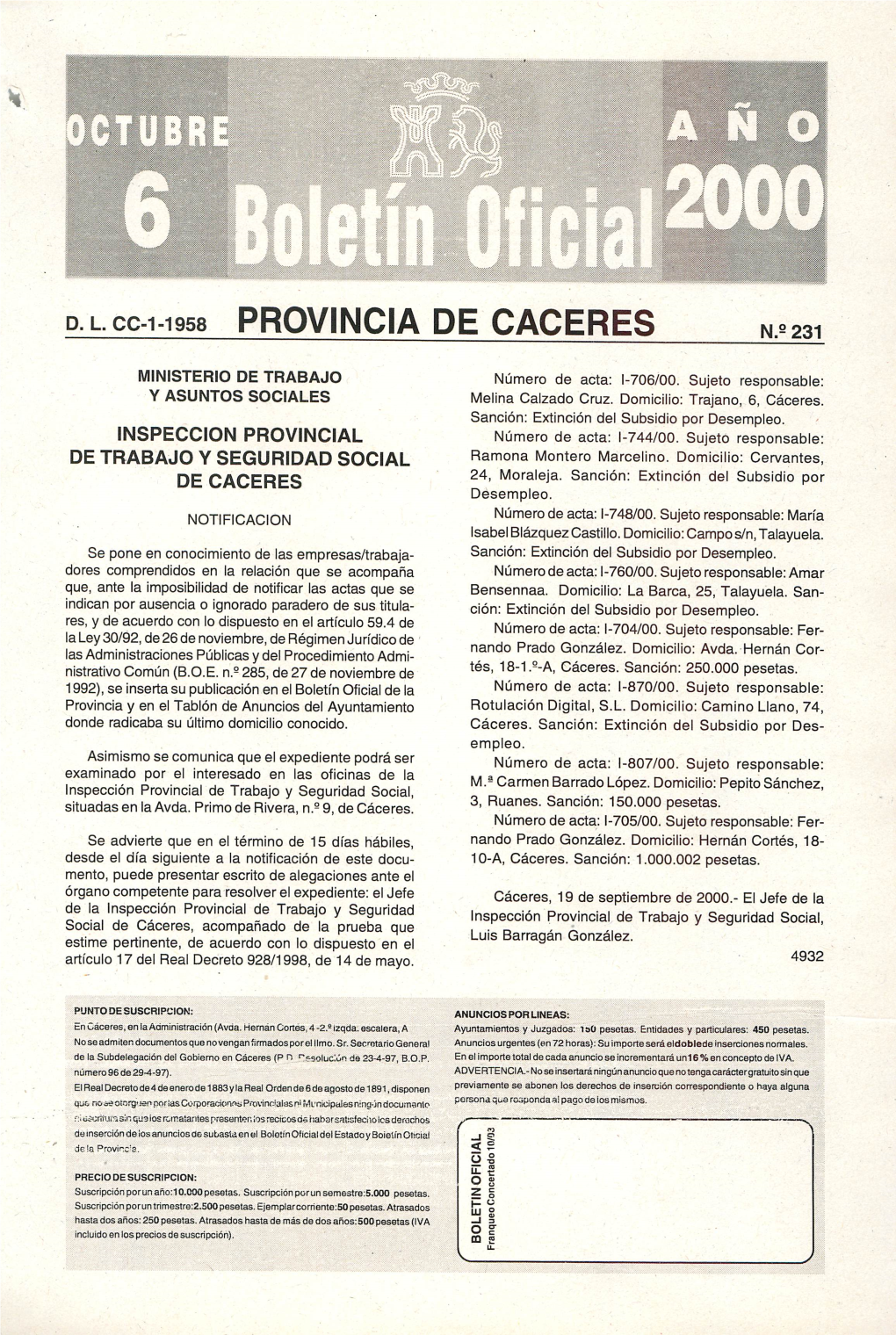 D.L.Cc-1-1958 Provincia De Caceres N.E 231