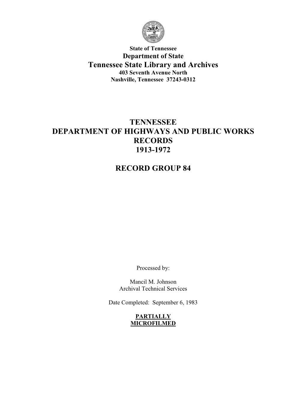 Department of Highways and Public Works Records 1913-1972