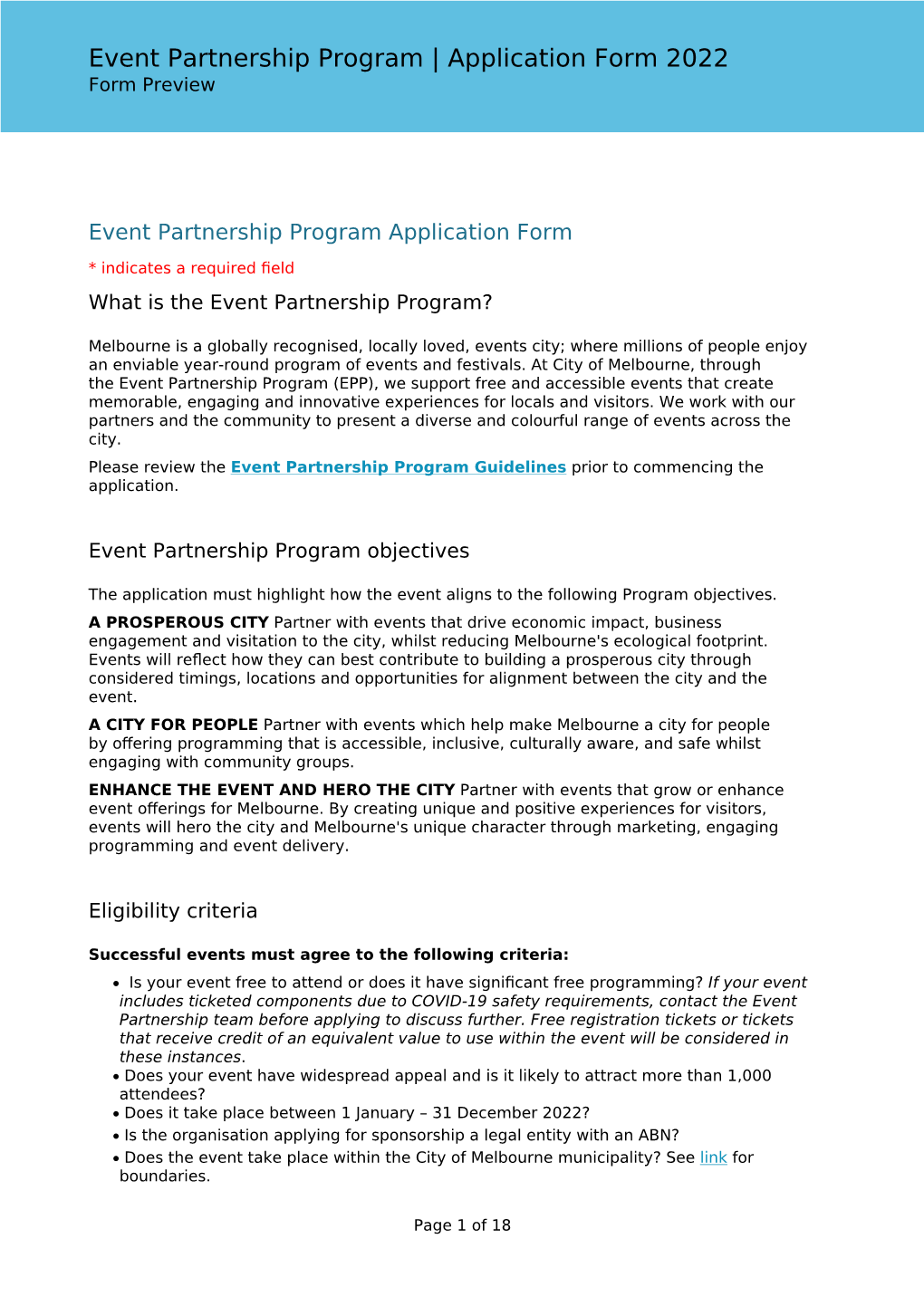 Event Partnership Program | Application Form 2022 Form Preview