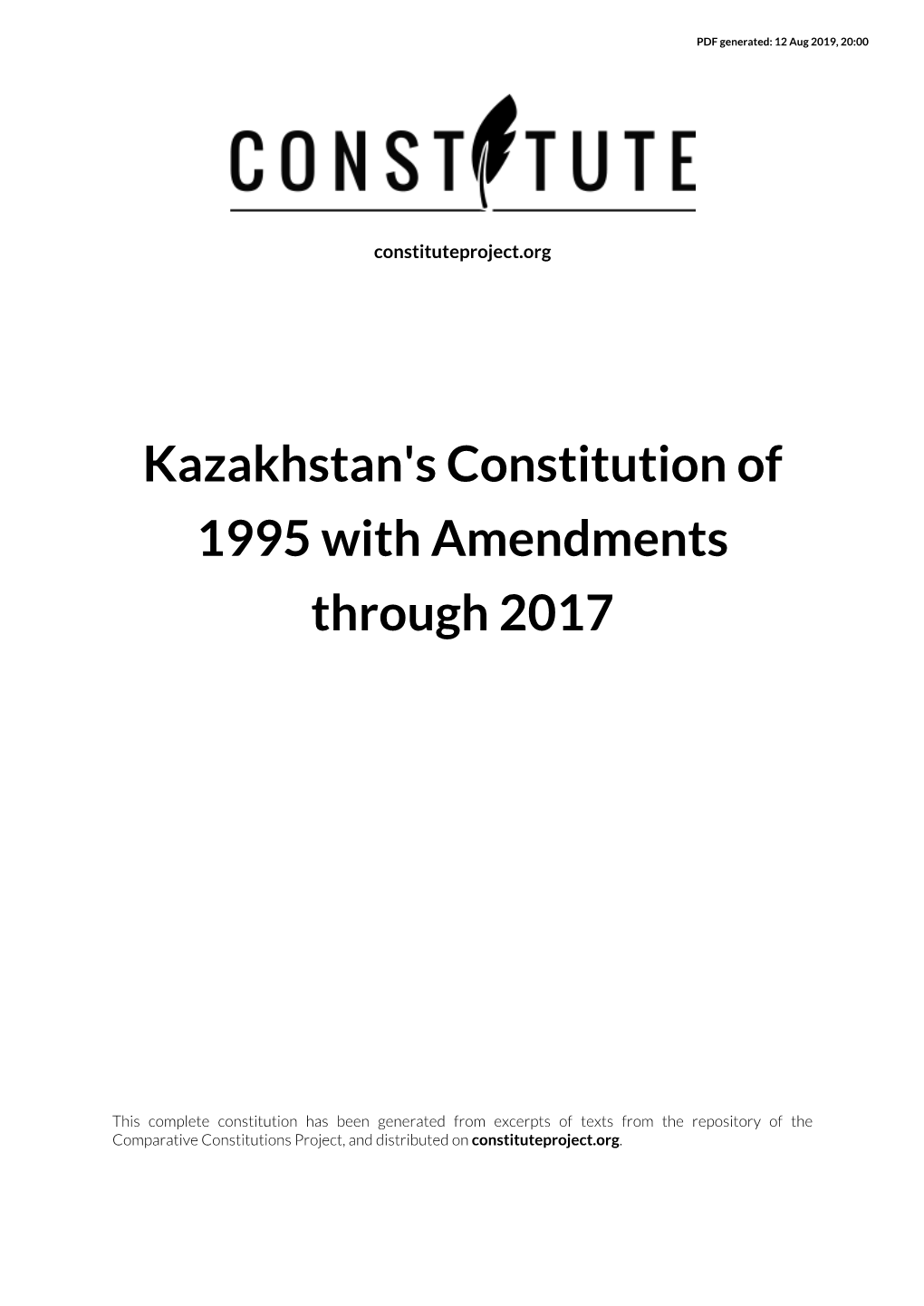 Kazakhstan's Constitution of 1995 with Amendments Through 2017