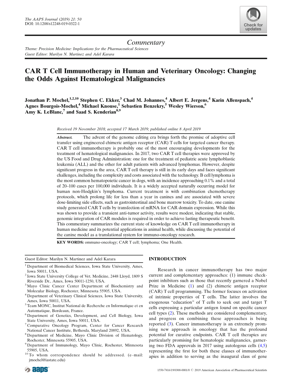 CAR T Cell Immunotherapy in Human and Veterinary Oncology: Changing the Odds Against Hematological Malignancies