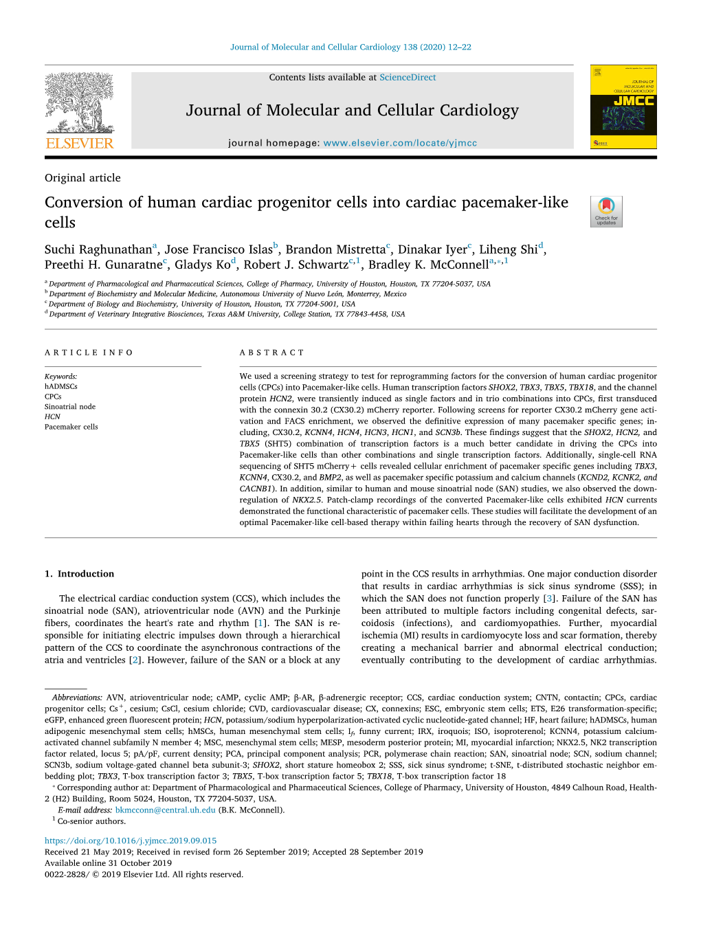 Journal of Molecular and Cellular Cardiology 138 (2020) 12–22