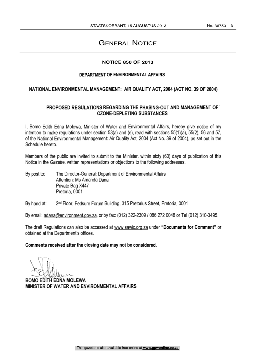 National Environmental Management: Air Quality Act: Regulations Regarding Phasing-Out and Management of Ozone -Depleting Substan