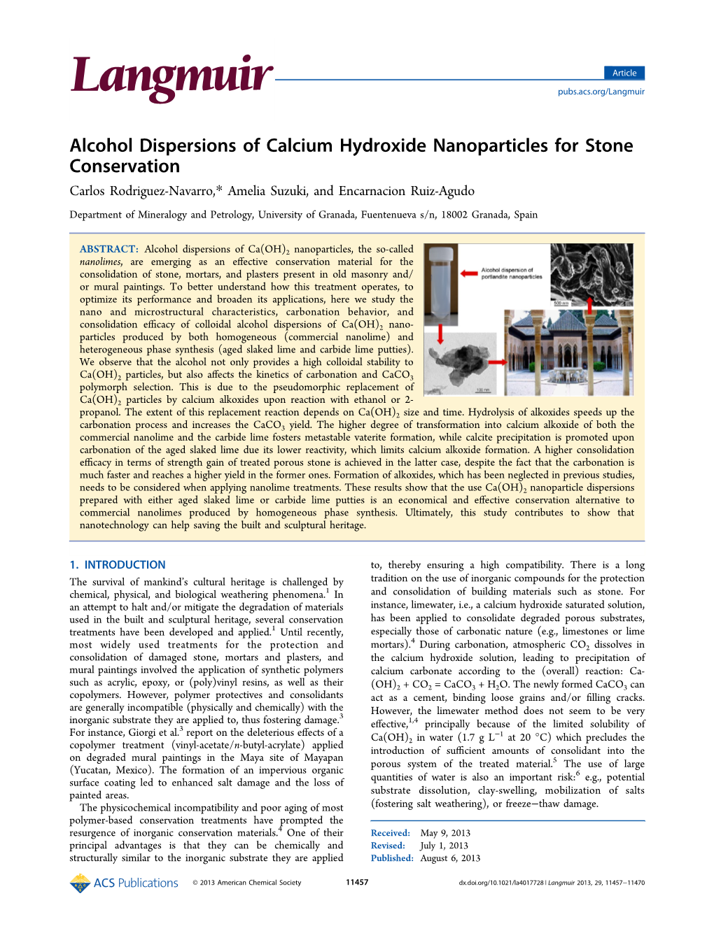 Alcohol Dispersions of Calcium Hydroxide Nanoparticles for Stone