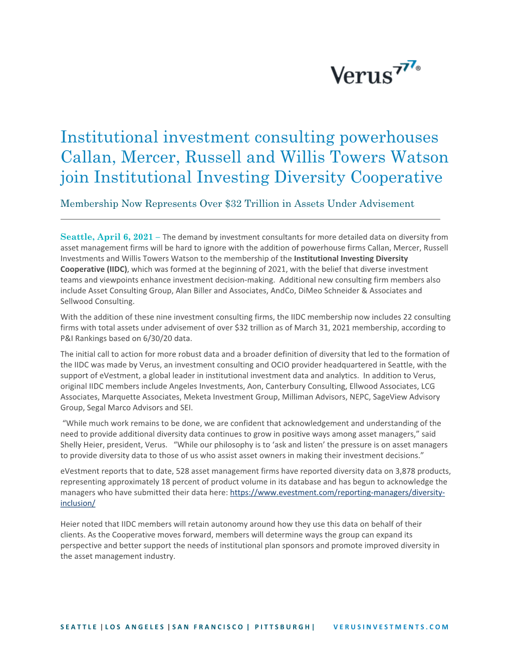 Institutional Investment Consulting Powerhouses Callan, Mercer, Russell and Willis Towers Watson Join Institutional Investing Diversity Cooperative