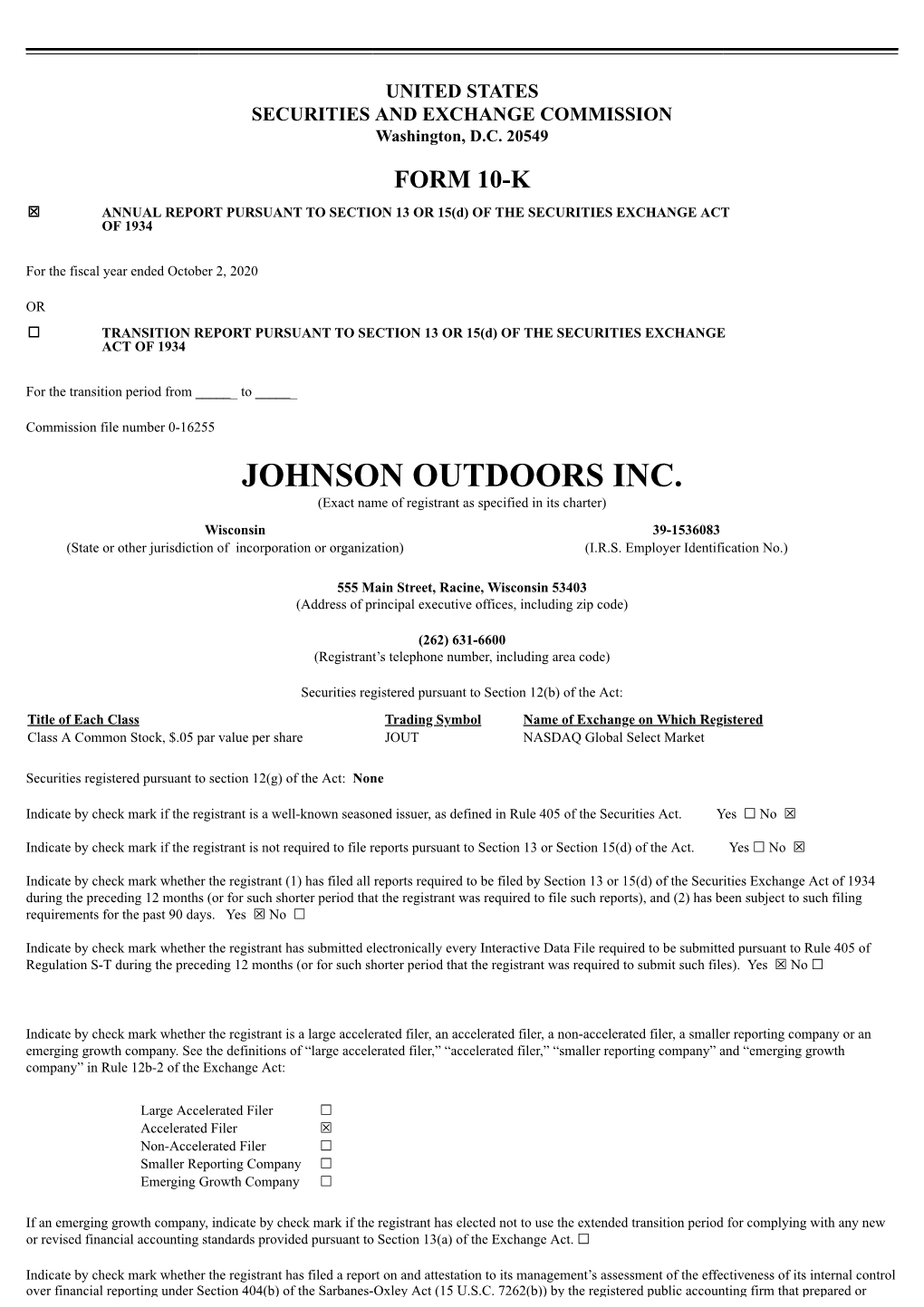 Johnson Outdoors Inc