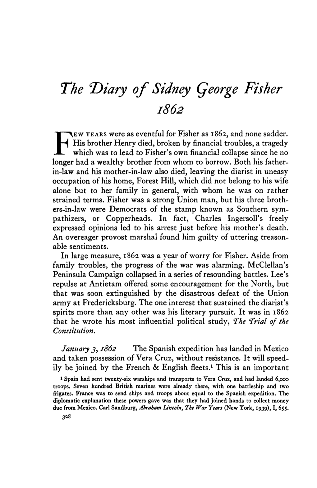 The Diary of Sidney George Fisher 1862