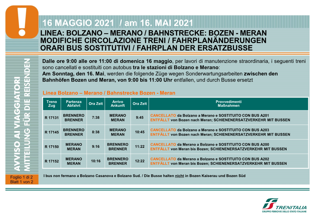 16 MAGGIO 2021 / Am 16. MAI 2021