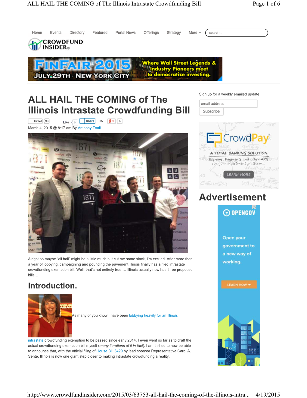 HAIL the COMING of the Illinois Intrastate Crowdfunding Bill | Page 1 of 6