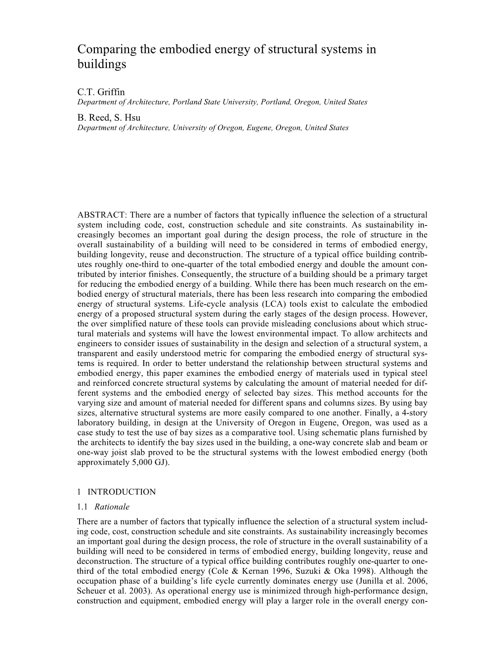 Comparing the Embodied Energy of Structural Systems in Buildings