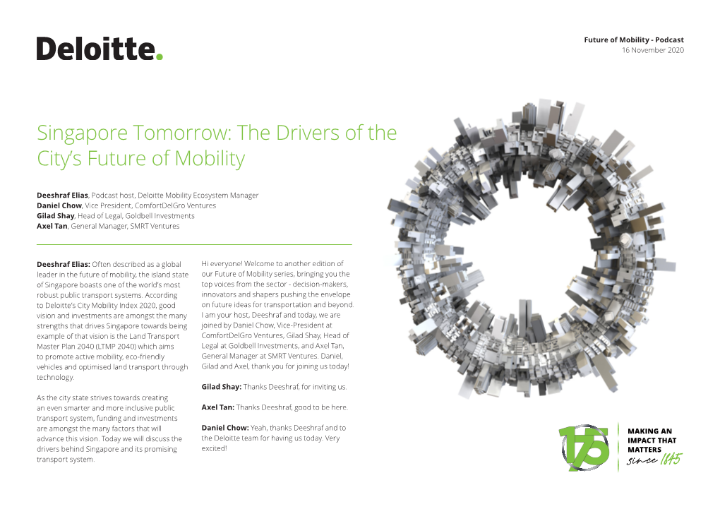 Singapore Tomorrow: the Drivers of the City's Future of Mobility