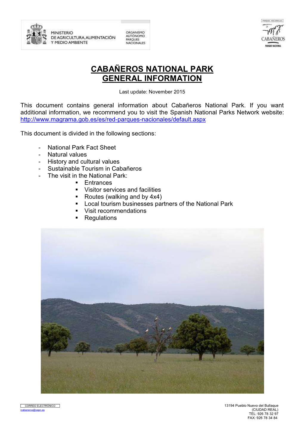Cabañeros National Park General Information