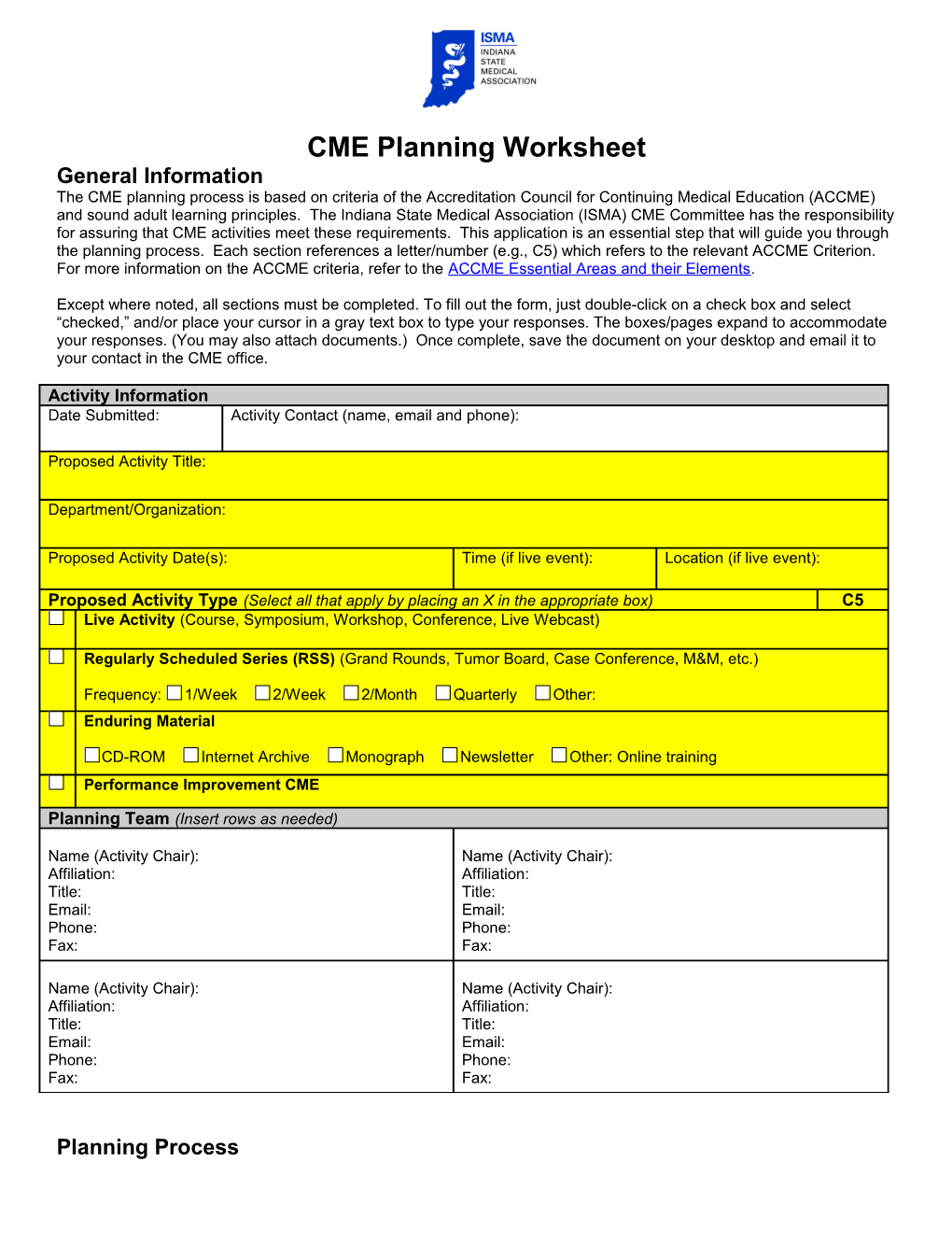 CME Planning Worksheet