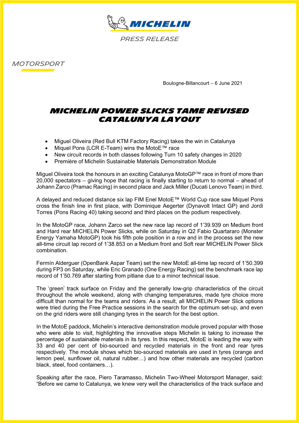 Michelin Power Slicks Tame Revised CATALUNYA Layout