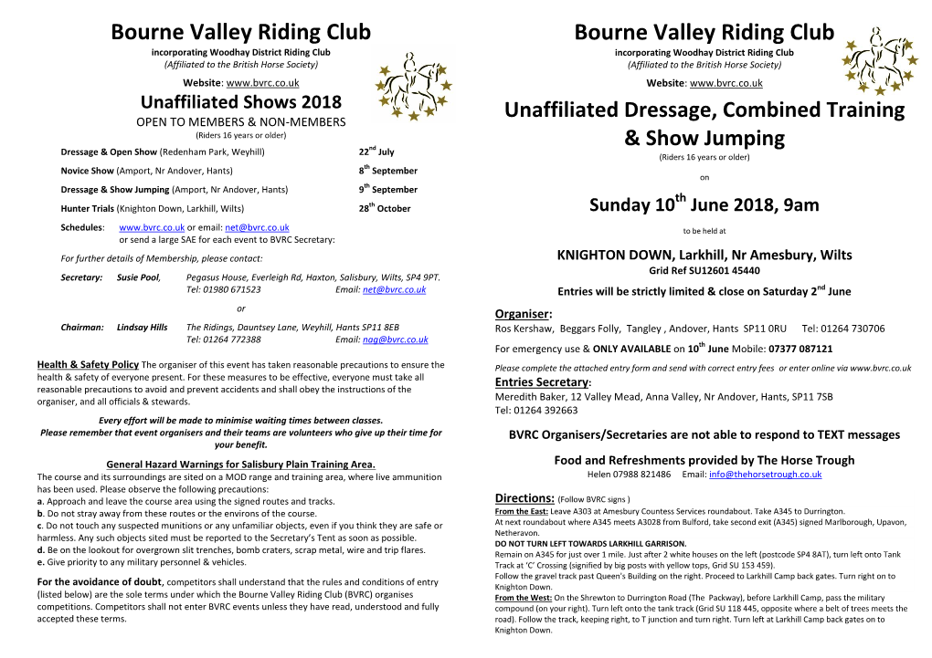 Unaffiliated Dressage, Combined Training & Show Jumping