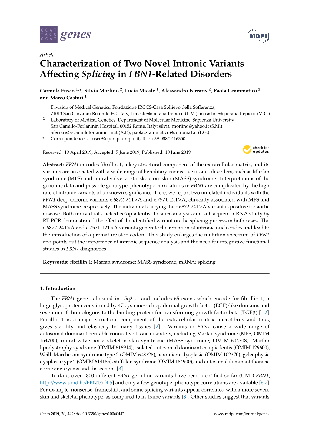 Characterization of Two Novel Intronic Variants Affecting Splicing in FBN1