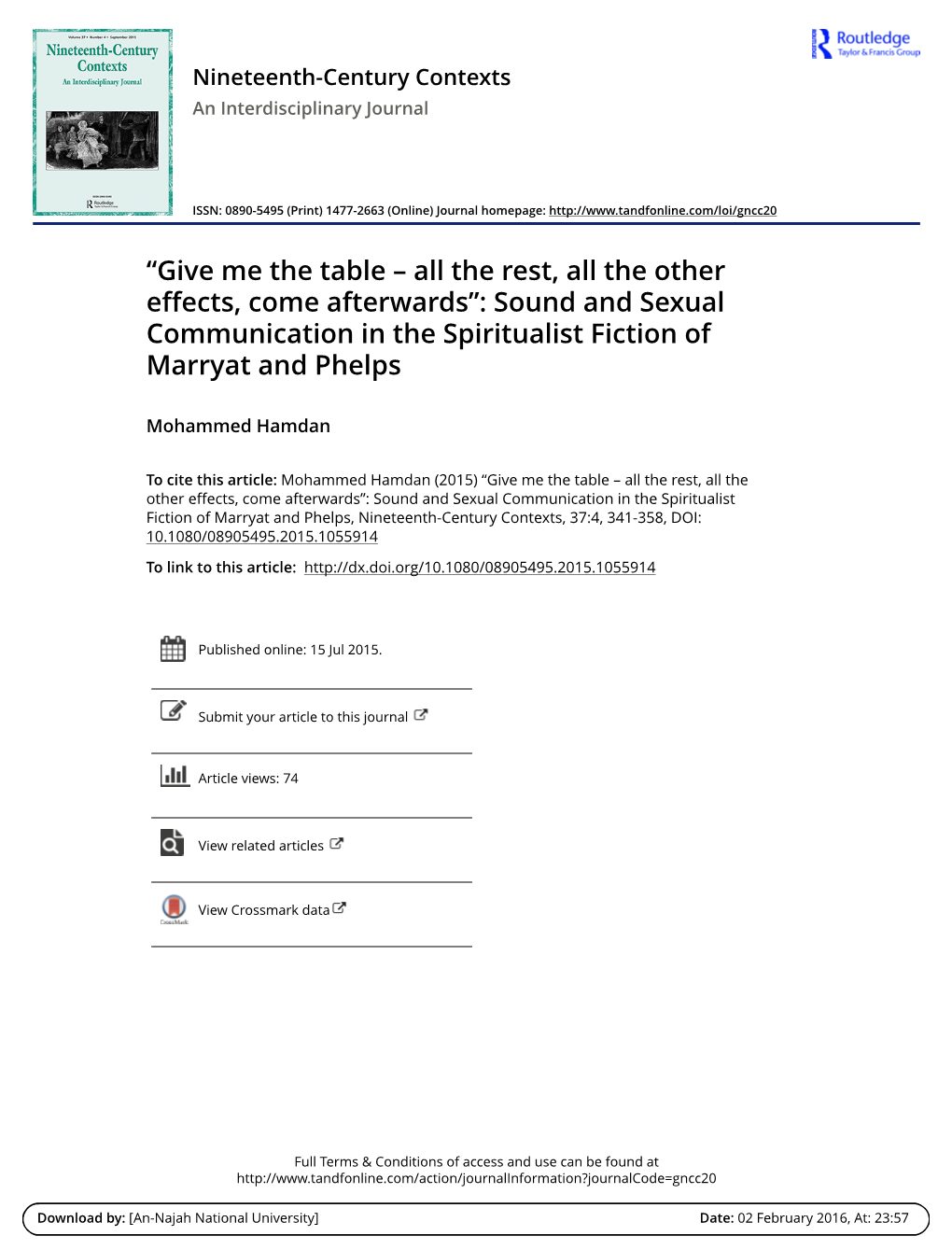 Sound and Sexual Communication in the Spiritualist Fiction of Marryat and Phelps