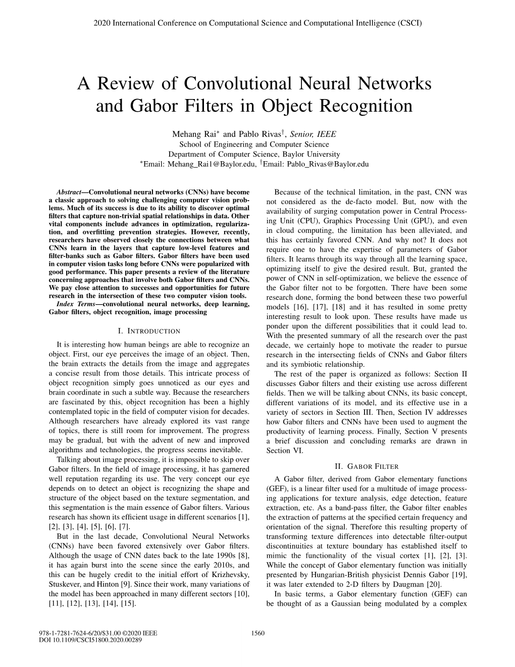 A Review of Convolutional Neural Networks and Gabor Filters in Object Recognition