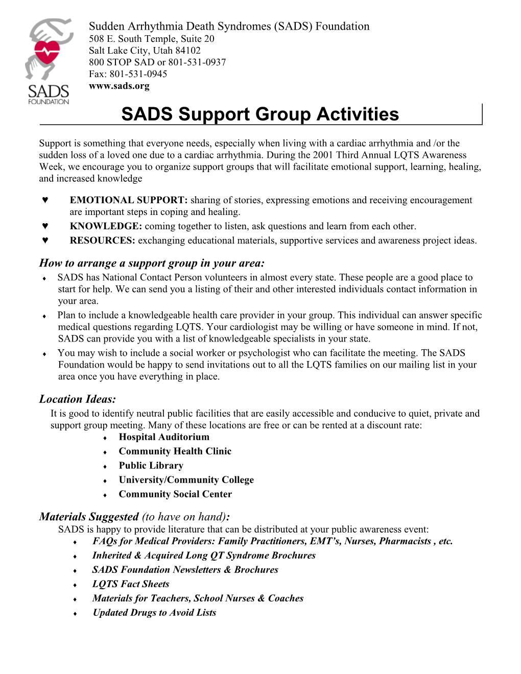 Sudden Arrhythmia Death Syndromes (SADS) Foundation