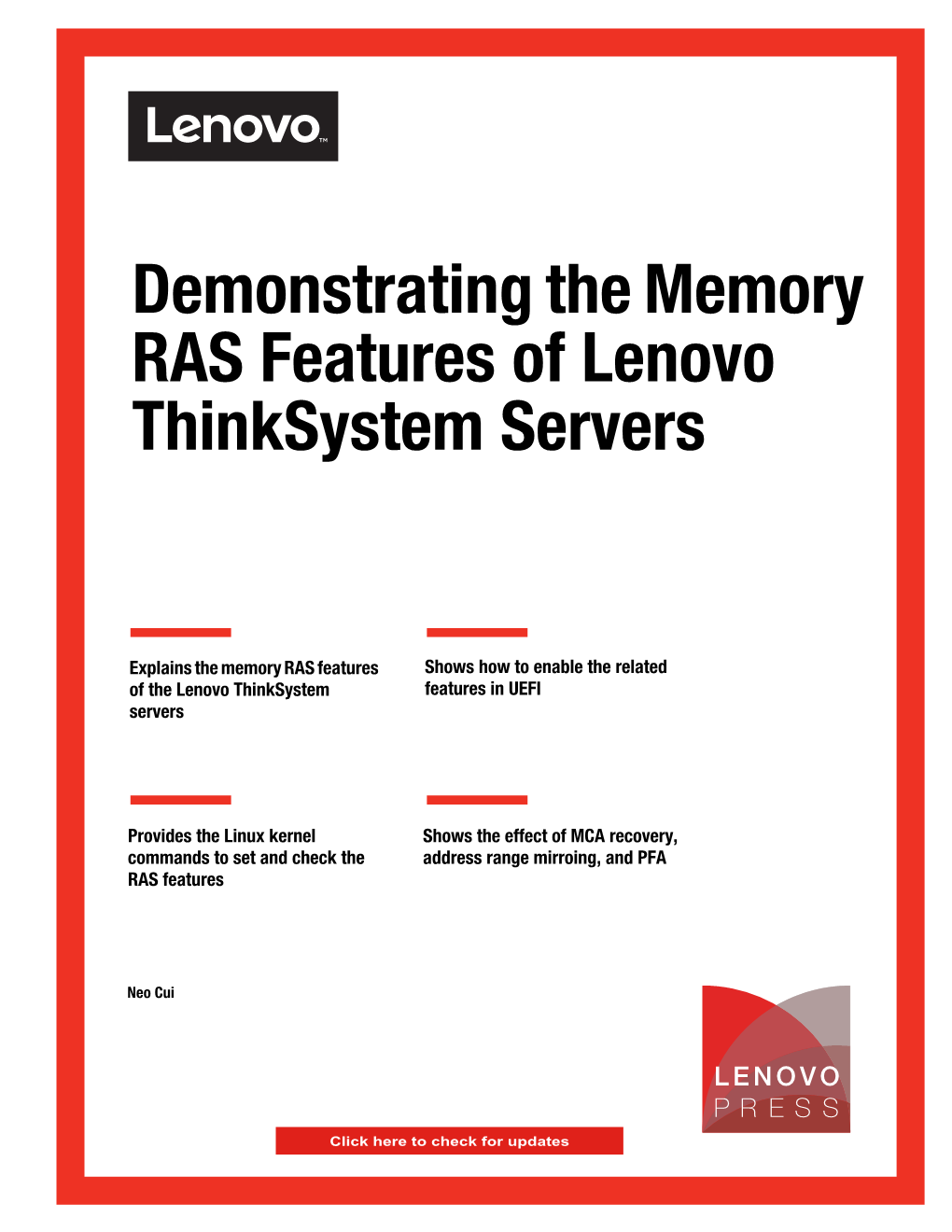 Demonstrating the Memory RAS Features of Lenovo Thinksystem Servers