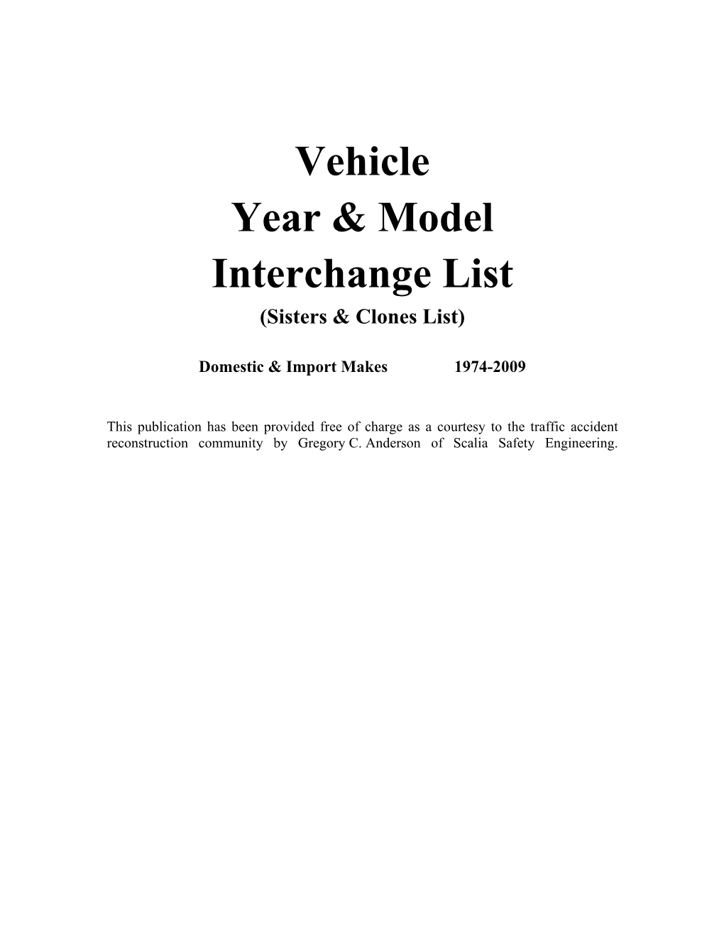 Vehicle Year & Model Interchange List