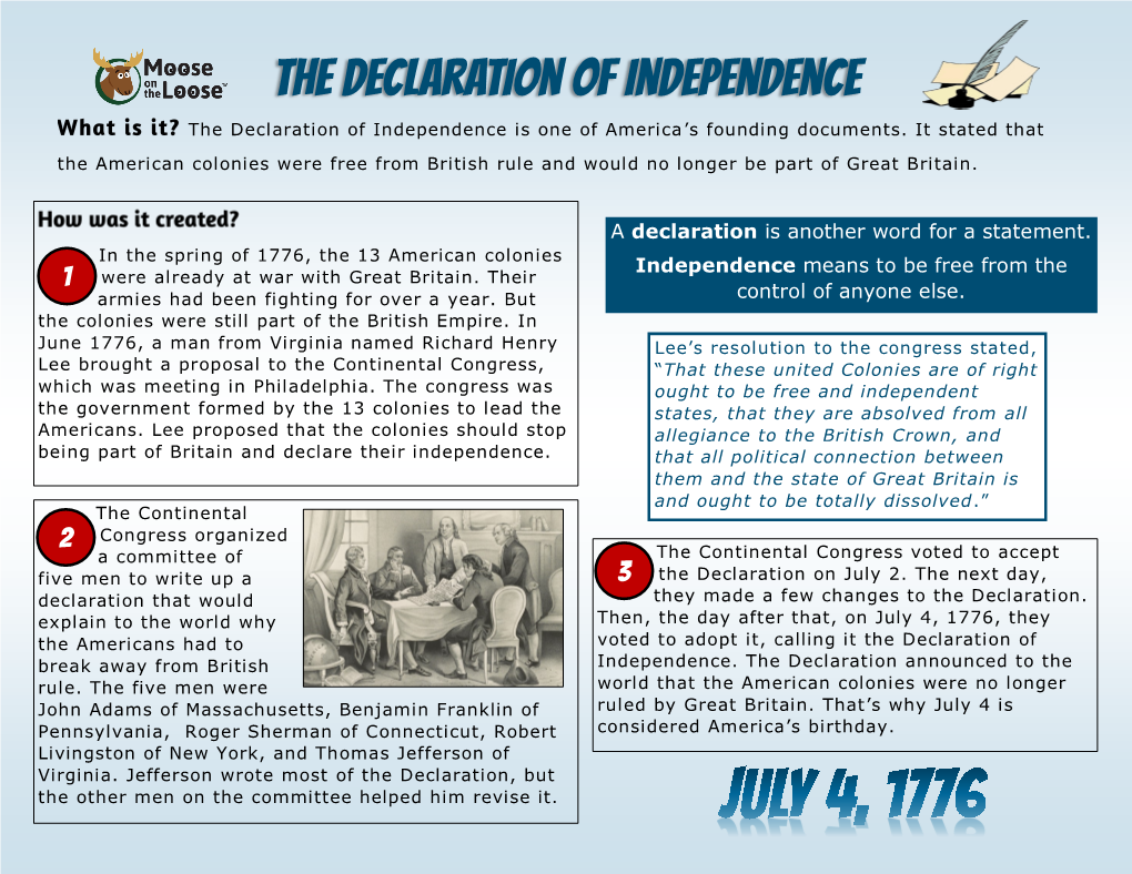 The Declaration of Independence the Declaration of Independence Is One of America’S Founding Documents