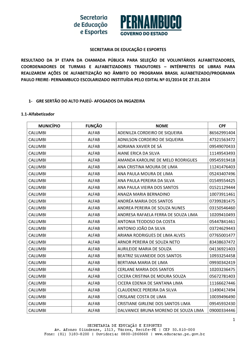 1 Secretaria De Educação E Esportes Resultado Da 3ª