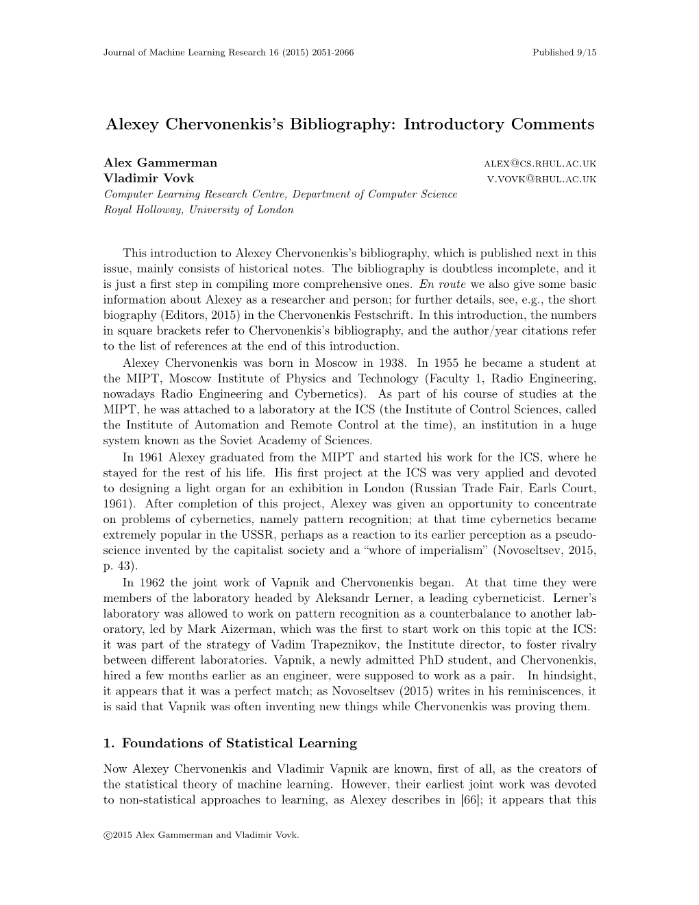 Alexey Chervonenkis's Bibliography