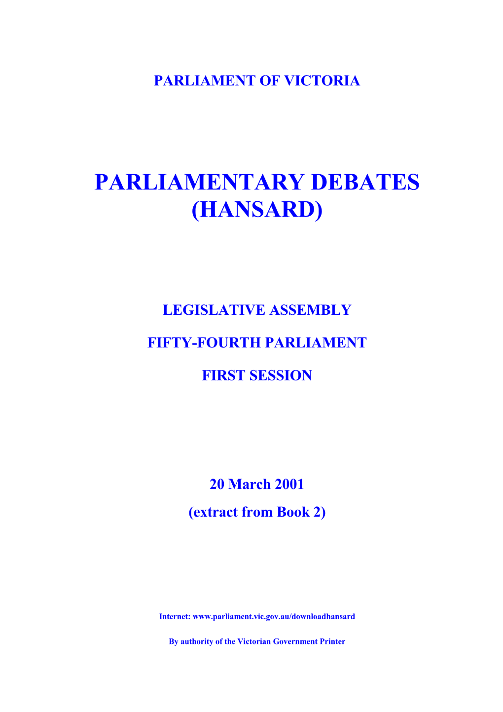 Assembly Parlynet Extract 20 March 2001 from Book 2