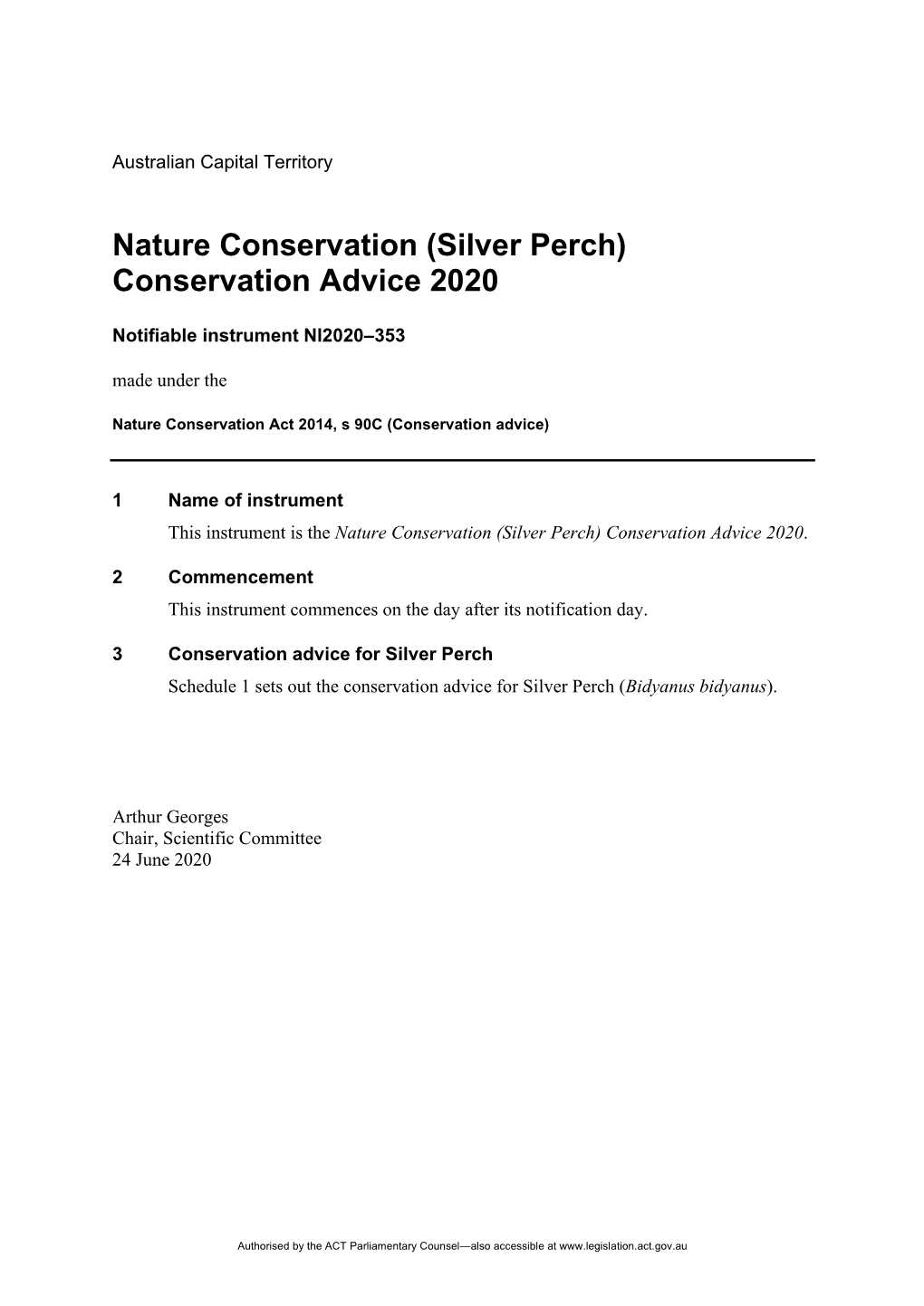 Nature Conservation (Silver Perch) Conservation Advice 2020