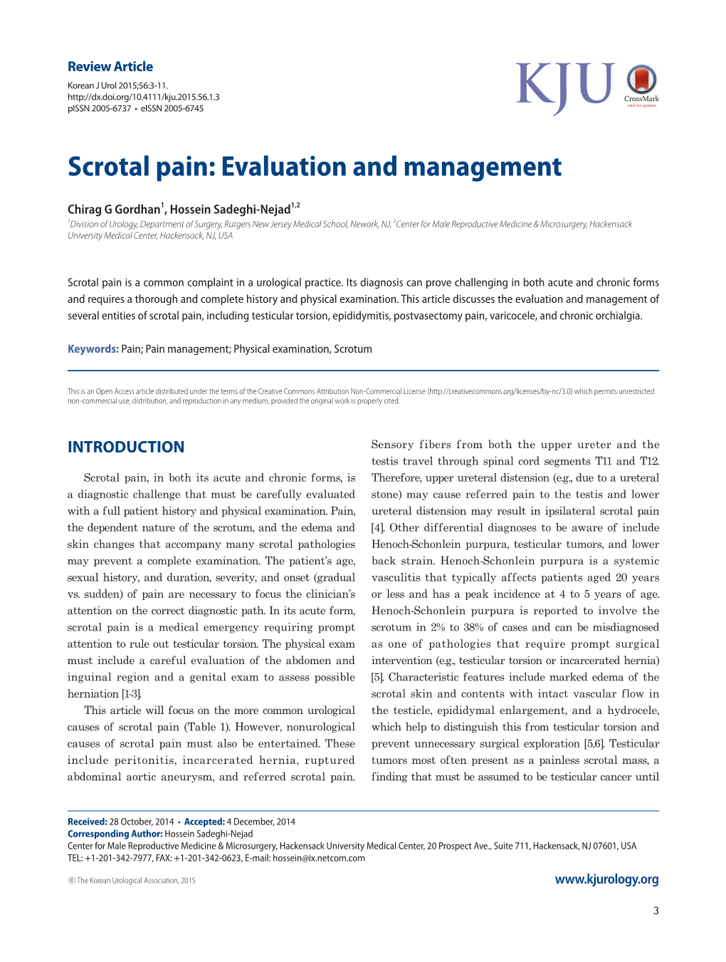 Scrotal Pain: Evaluation and Management