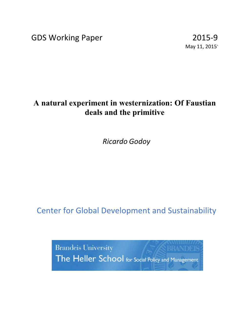 GDS Working Paper 2015-9 May 11, 2015`