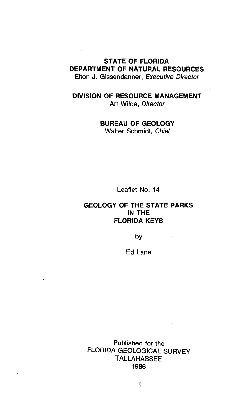 STATE of FLORIDA DEPARTMENT of NATURAL RESOURCES Elton J
