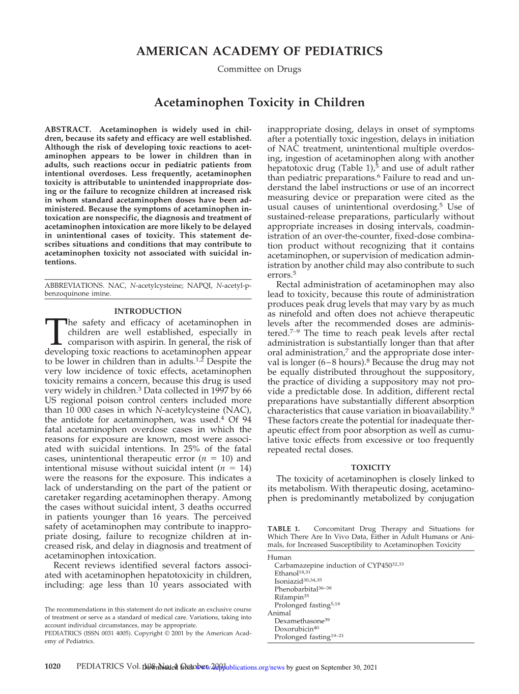 Acetaminophen Toxicity in Children