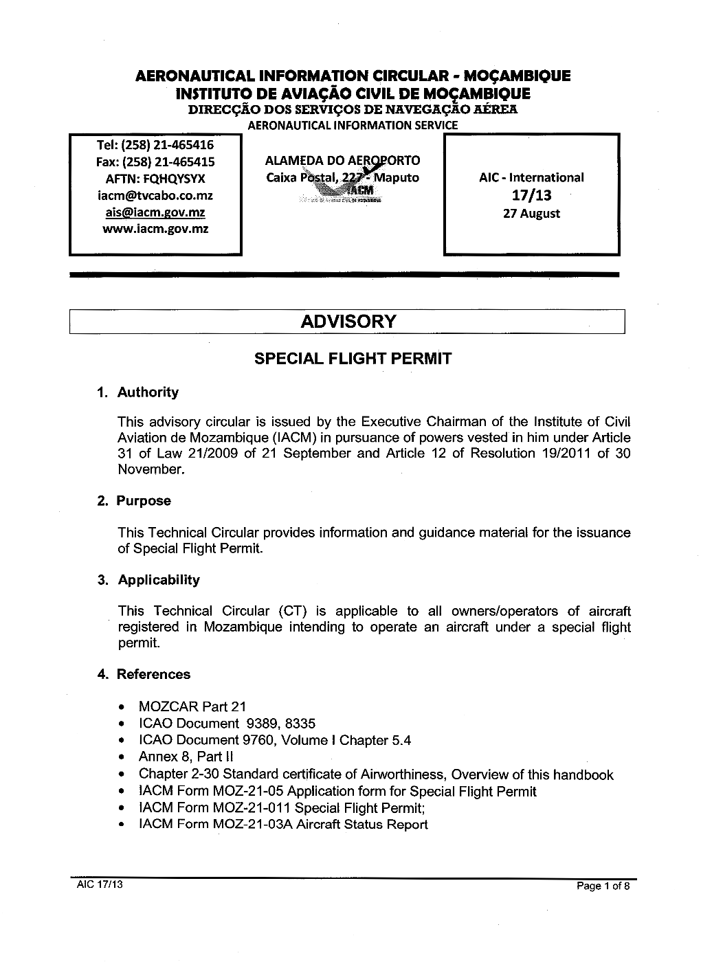 AIC 17-2013 Special Flight Permit