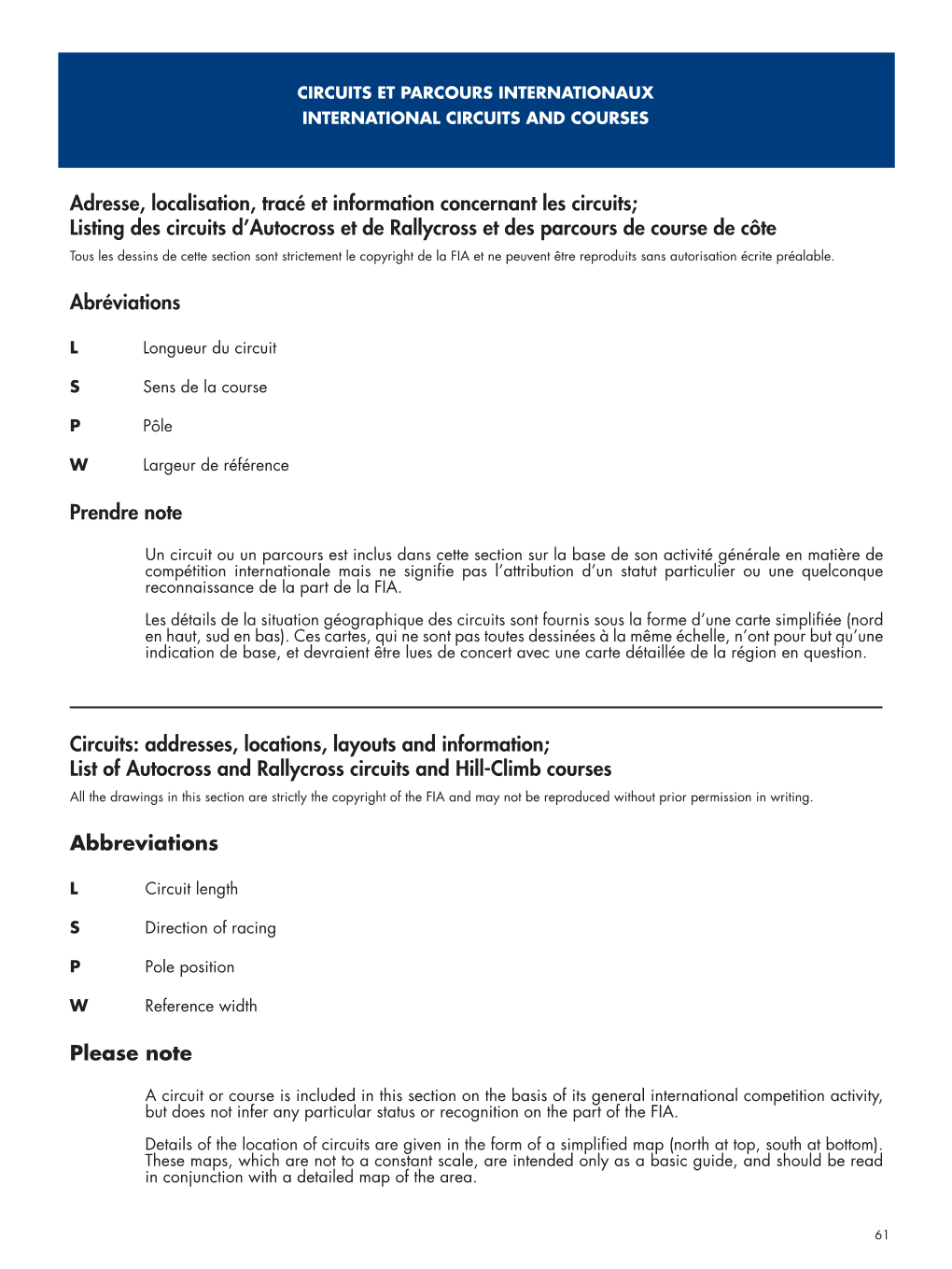 Adresse, Localisation, Tracé Et Information Concernant Les Circuits