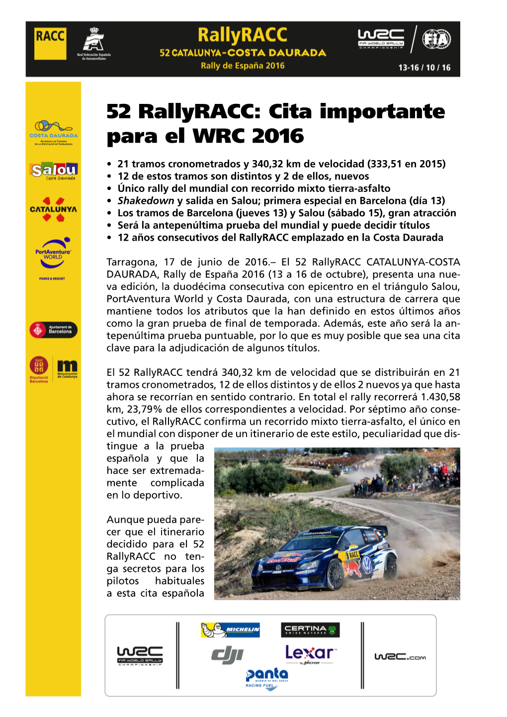 52 Rallyracc: Cita Importante Para El WRC 2016