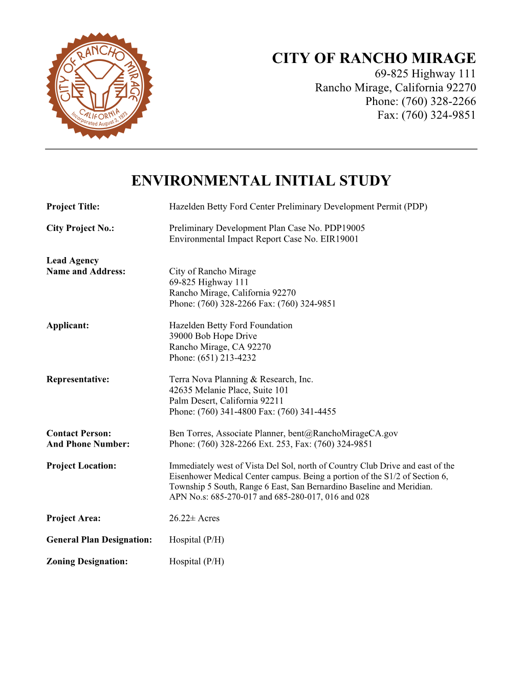 City of Rancho Mirage Environmental Initial Study