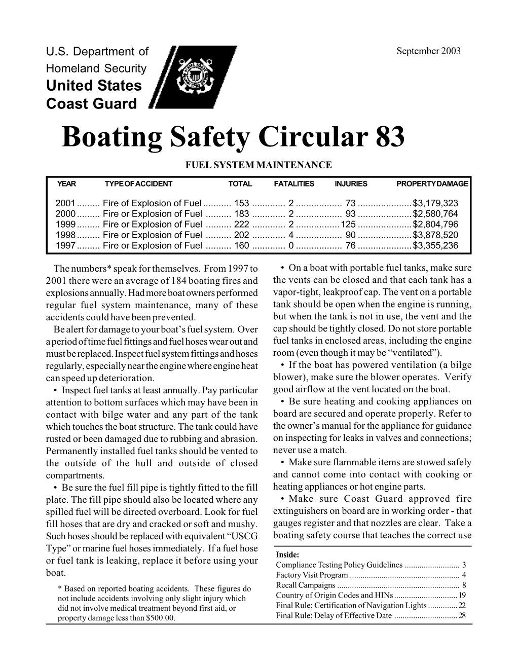 Boating Safety Circular 83 FUEL SYSTEM MAINTENANCE
