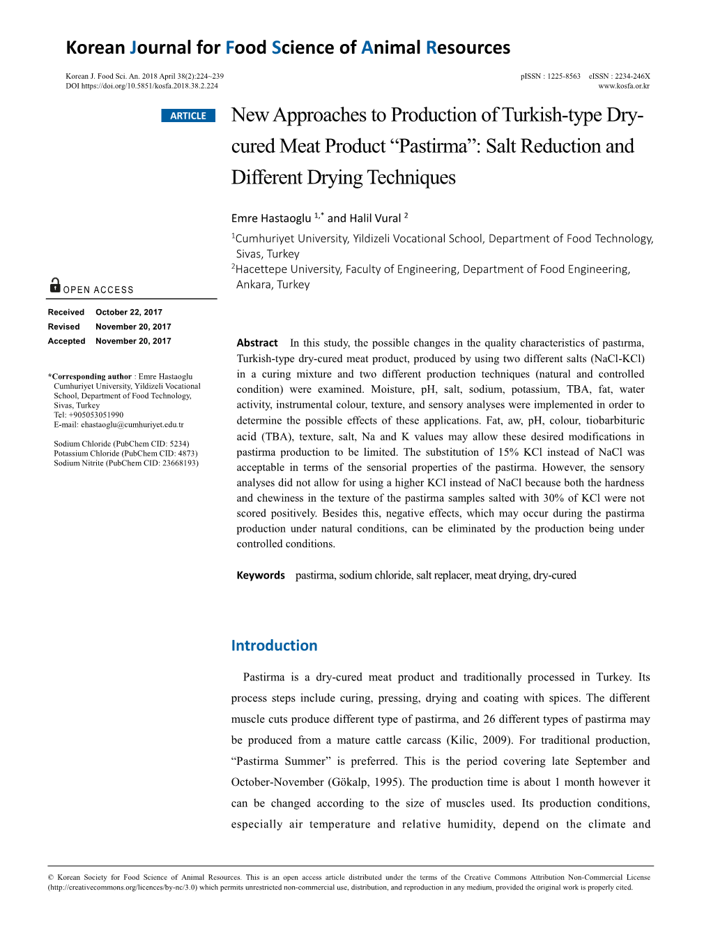 Cured Meat Product “Pastirma”: Salt Reduction and Different Drying